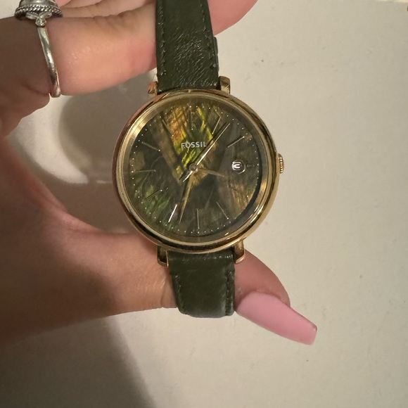 Gorgeous Jaqueline Gold and monochrome women’s watch, Green leather Band - Picture 2 of 3